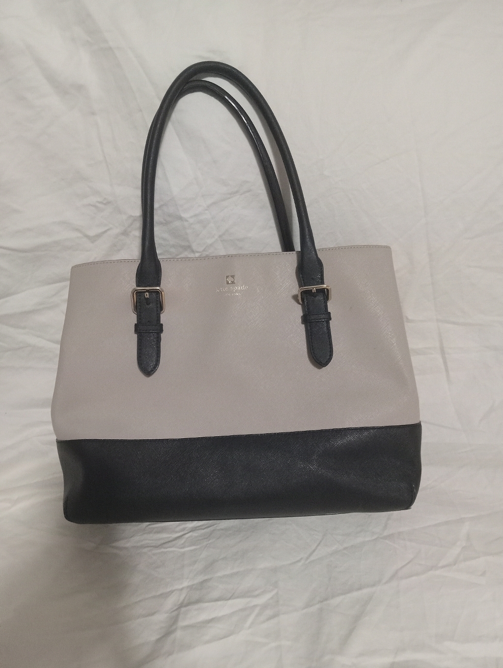 Kate Spade Two-Tone Black and Cream Satchel Purse Approx 16 WideX11 High Leather